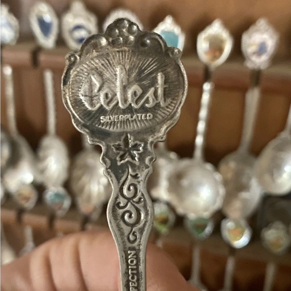 69 Silver Collectible Souvenir Spoon Set with display